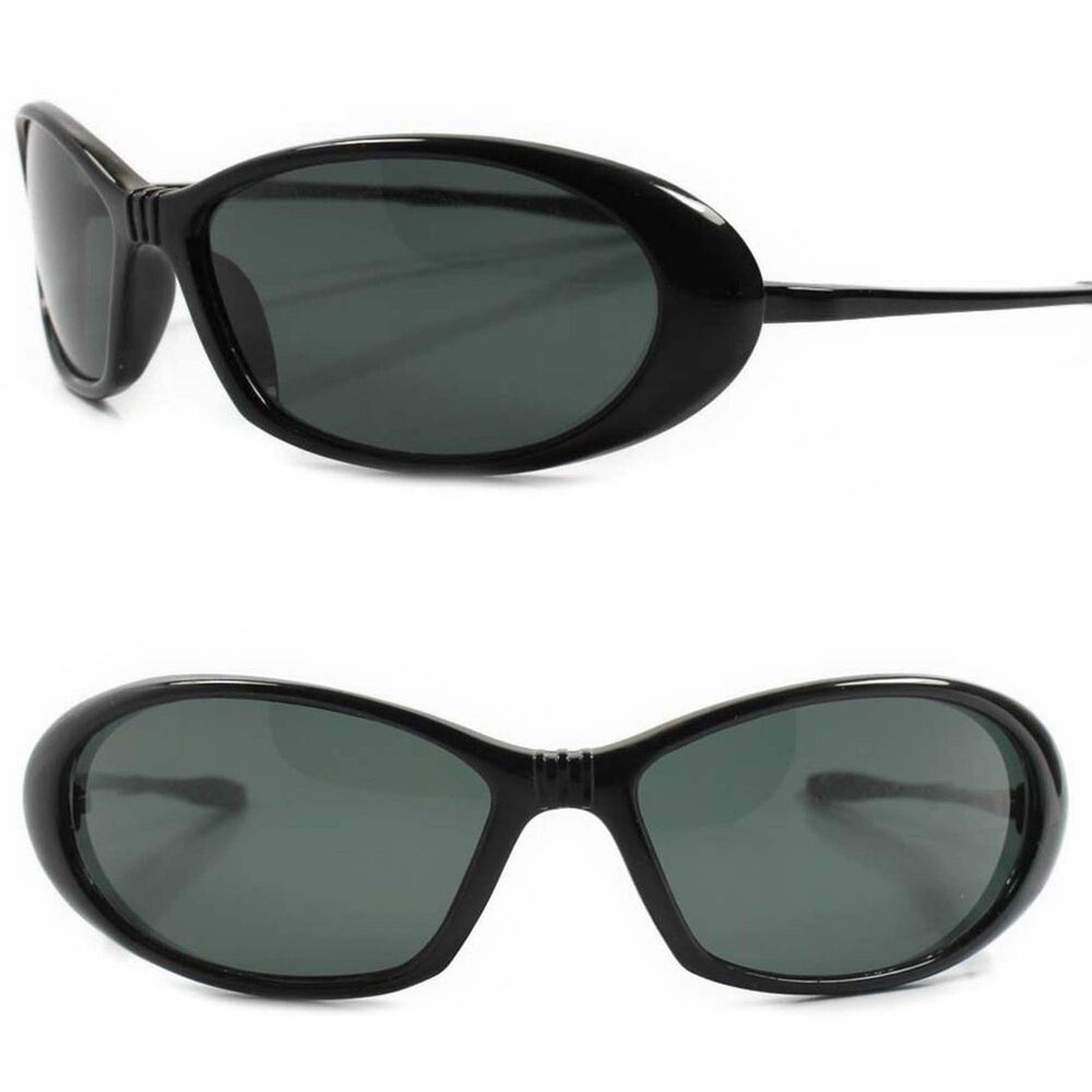 Genuine Vintage Classic 80s Old Stock Black Wrap Around Sporty Oval Sunglasses